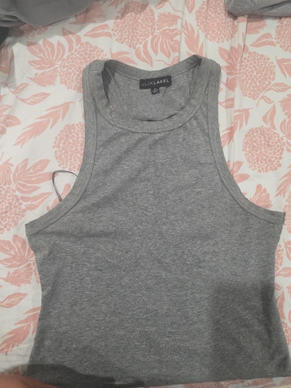 JLUXLABEL Gray Ribbed High-Neck Tank